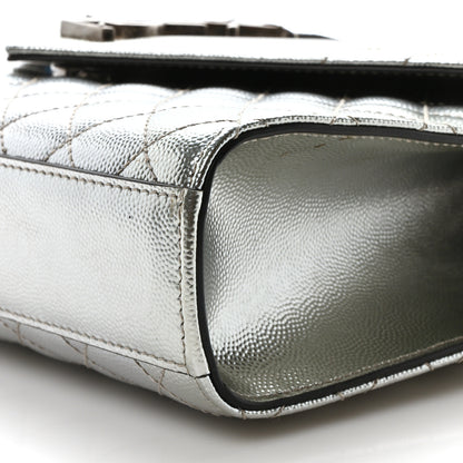 Saint Laurent Metallic Grain De Poudre Textured Mixed Matelasse Triquilt Medium Monogram Satchel Silver 9 of 9