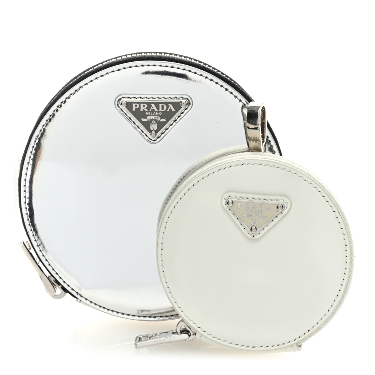 Prada Spazzolato Round Chain Coin Crossbody Pouch Argento 1 of 8