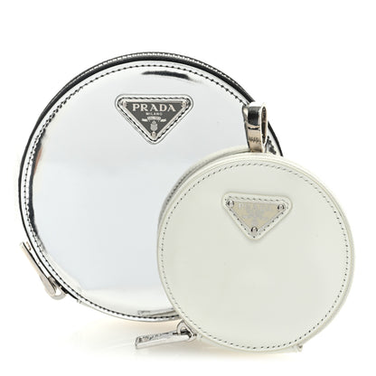Prada Spazzolato Round Chain Coin Crossbody Pouch Argento 1 of 8