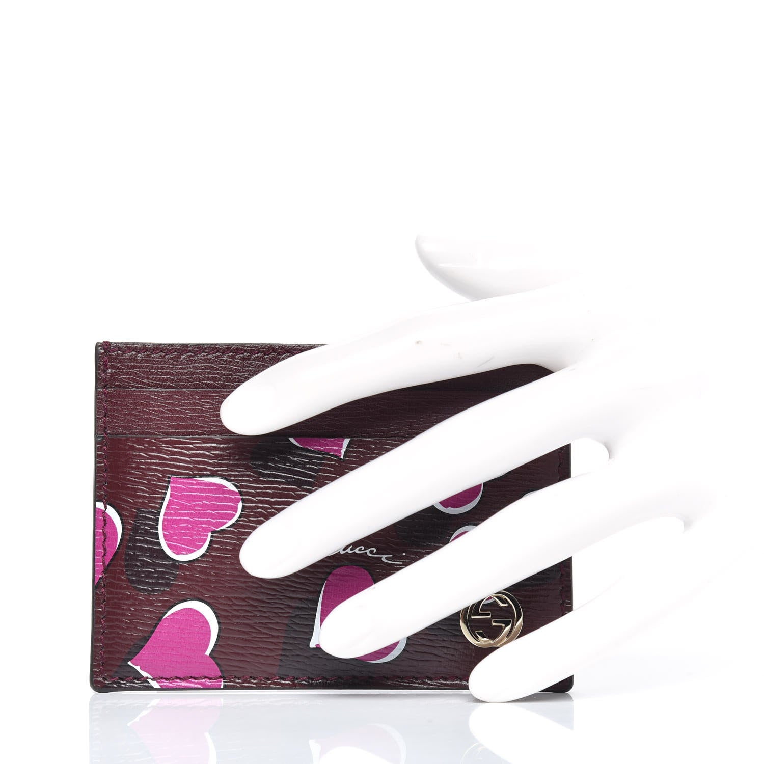 Gucci Calfskin Heartbeat Print Card Holder New Wine 2 of 7