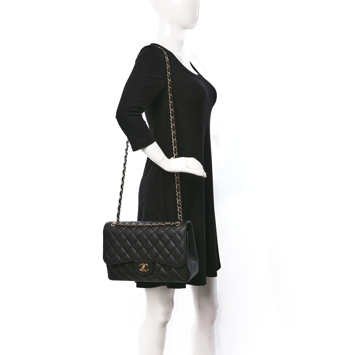 Caviar Quilted Jumbo Double Flap Black