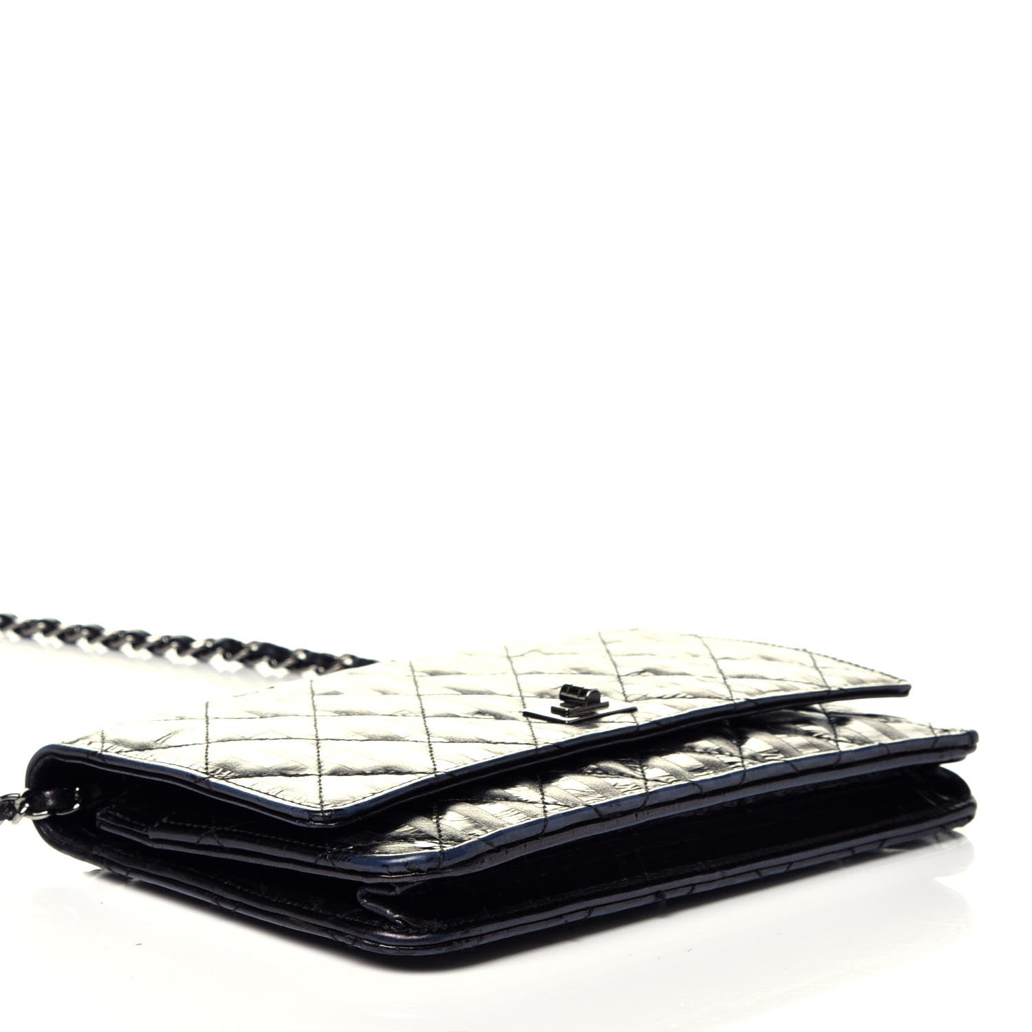 Chanel Aged Calfskin Striped Reissue Wallet On Chain WOC Black 4 of 10