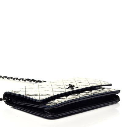 Chanel Aged Calfskin Striped Reissue Wallet On Chain WOC Black 4 of 10