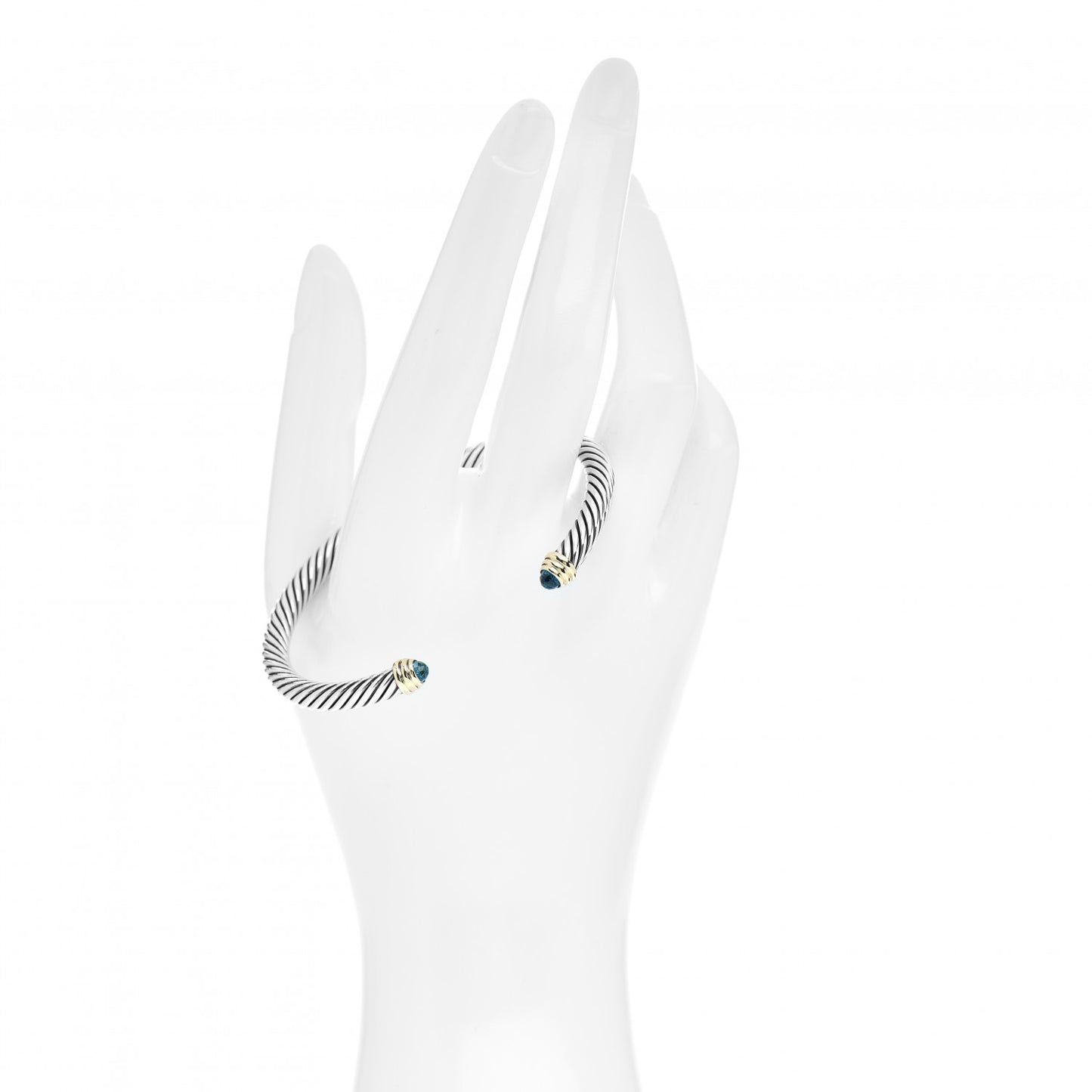 Sterling Silver 14K Yellow Gold Blue Topaz 5mm Cable Classics Petite Color Bracelet