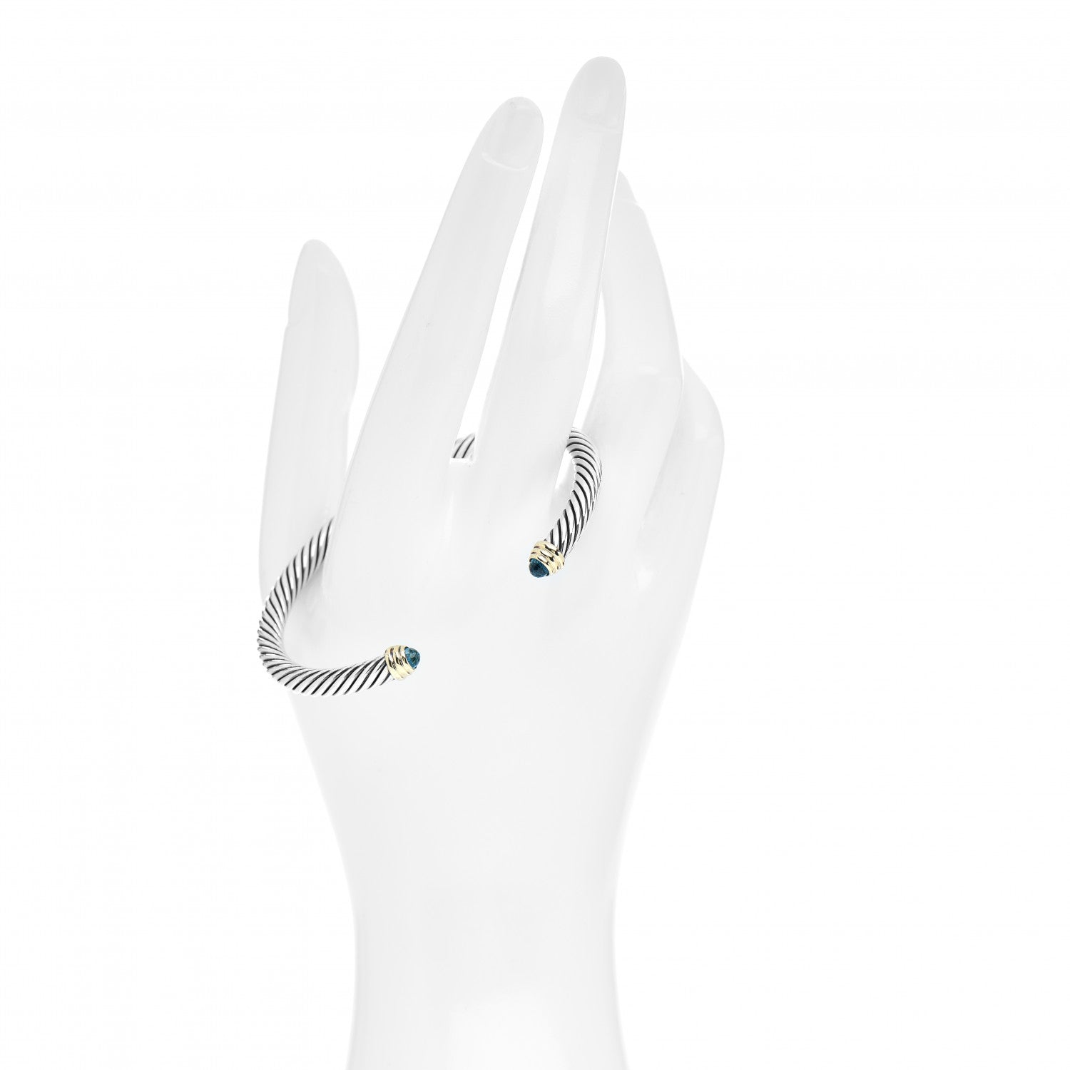 David Yurman Sterling Silver 14K Yellow Gold Blue Topaz 5mm Cable Classics Petite Color Bracelet 2 of 4