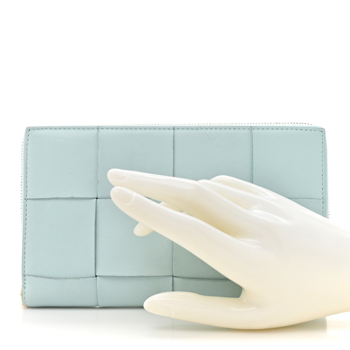 Shiny Calfskin Maxi Intreccio Zip Around Wallet Teal Washed