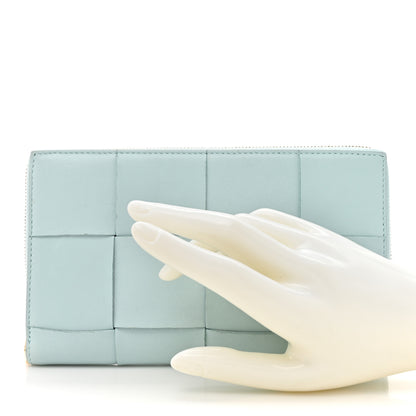 Bottega Veneta Shiny Calfskin Maxi Intreccio Zip Around Wallet Teal Washed 2 of 12