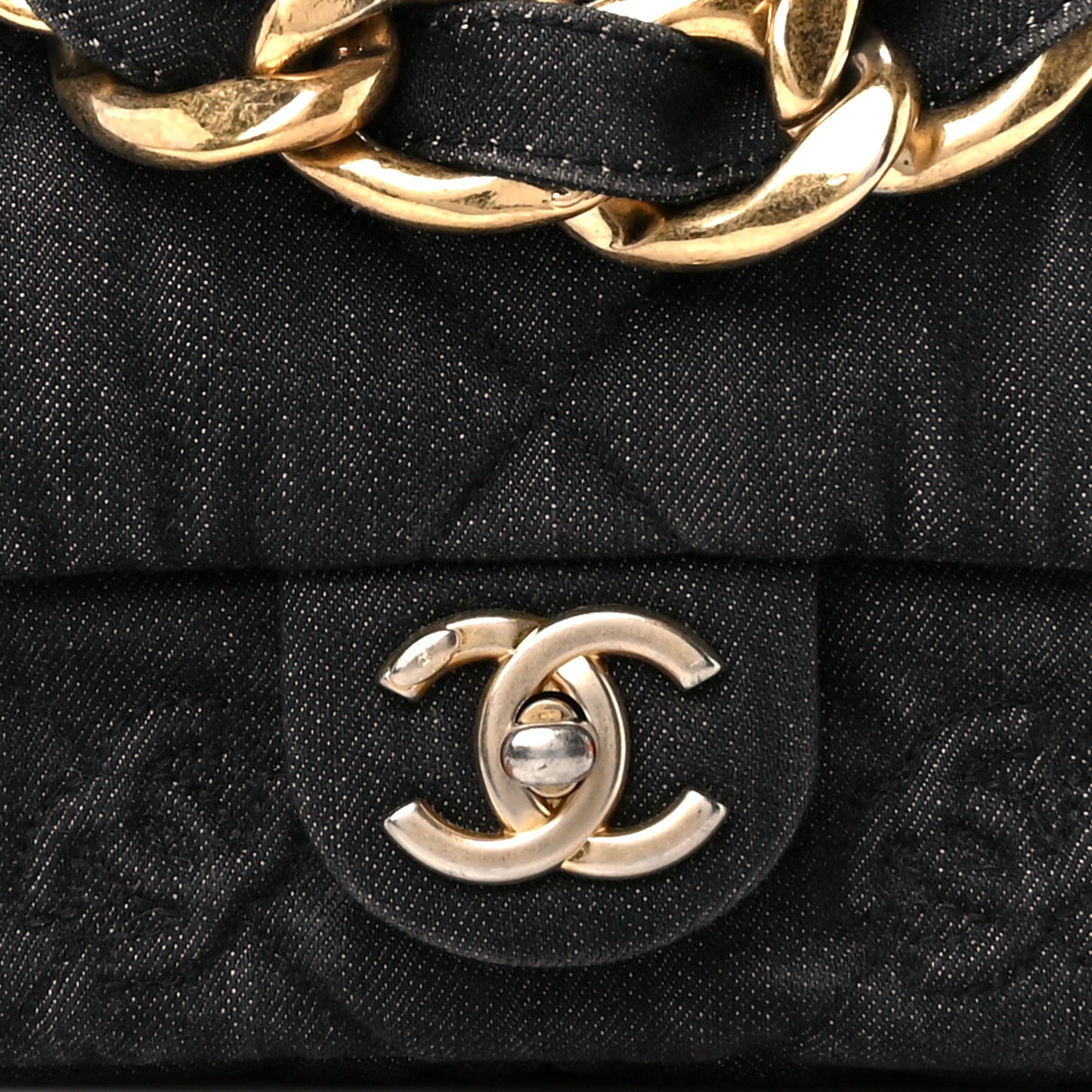 Denim Quilted Medium Funky Town Flap Black