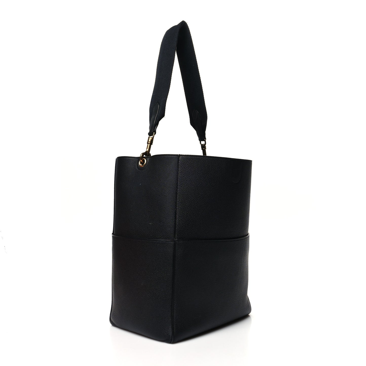 Soft Grained Calfskin Sangle Bucket Bag Black