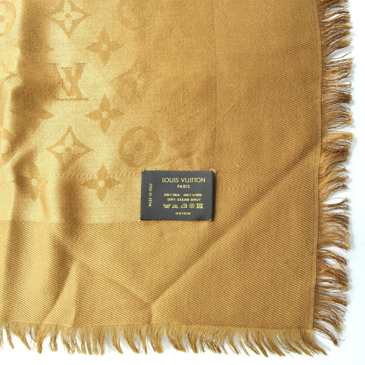 Wool Silk Monogram Shawl Caramel