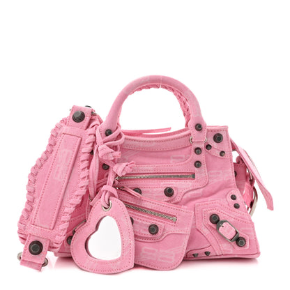 Balenciaga Denim BB Monogram Neo Cagole Handbag XS Pink 1 of 12