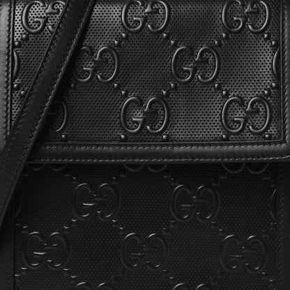 Gucci Calfskin GG Tennis Embossed Messenger Bag Black 14 of 21