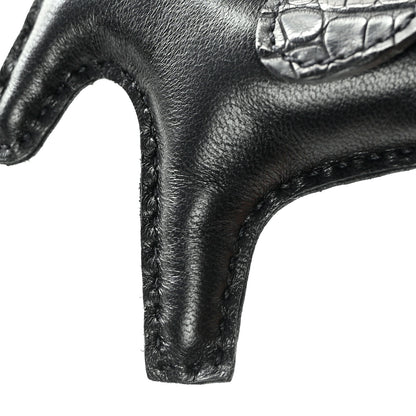 Hermes Milo Lambskin Matte Alligator Touch Grigri Rodeo Horse Bag Charm PM So Black 4 of 5