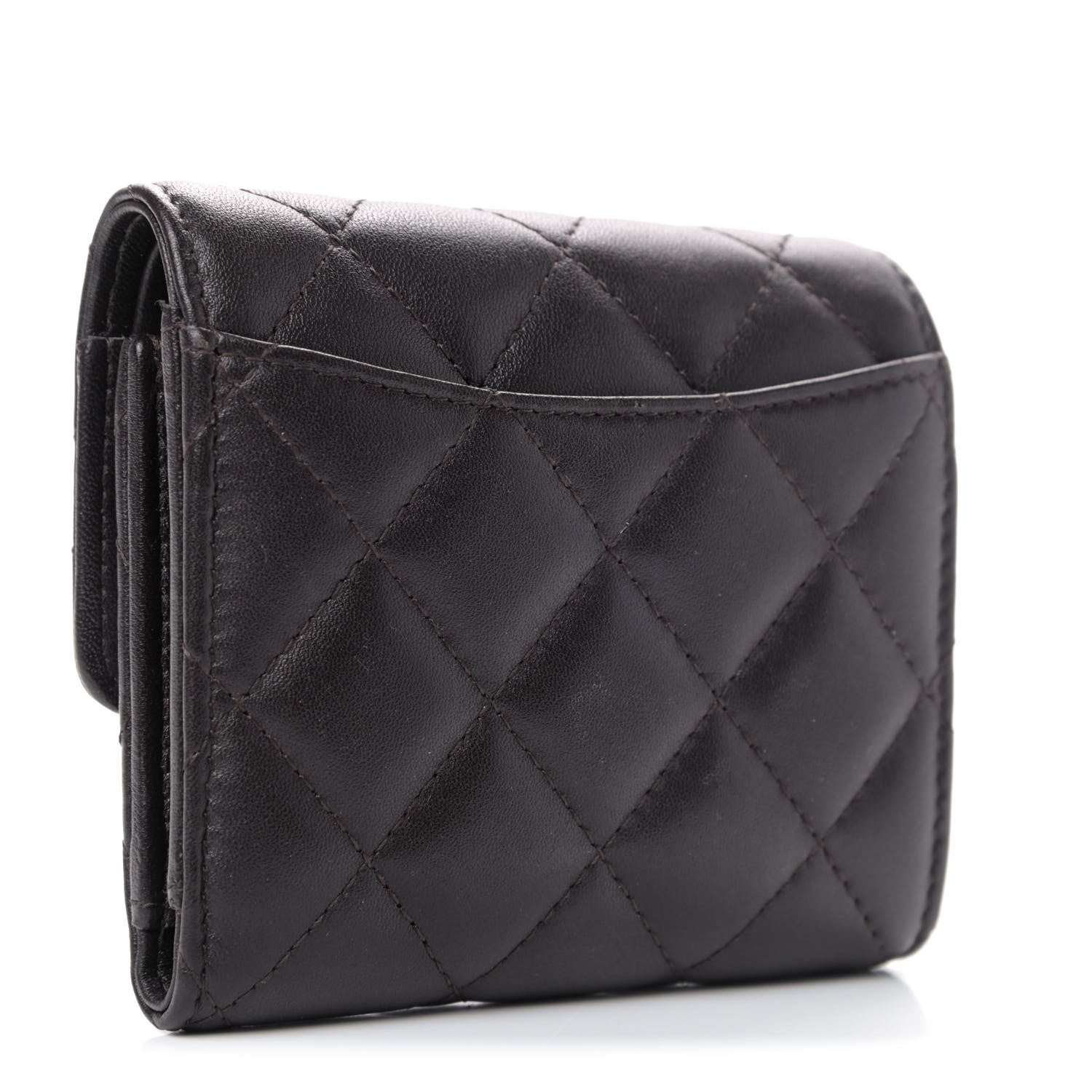 Chanel Lambskin Quilted Compact Flap Wallet Dark Brown 2 of 4
