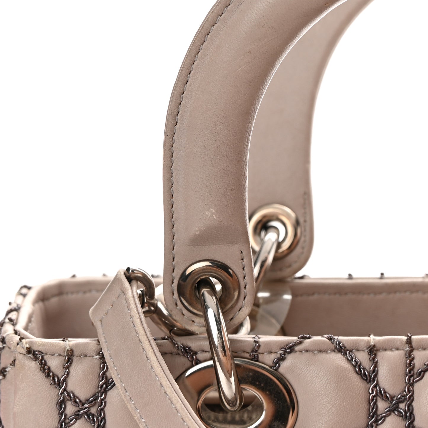 Lambskin Metallic Stitched Cannage Medium Lady Dior Grey Silver