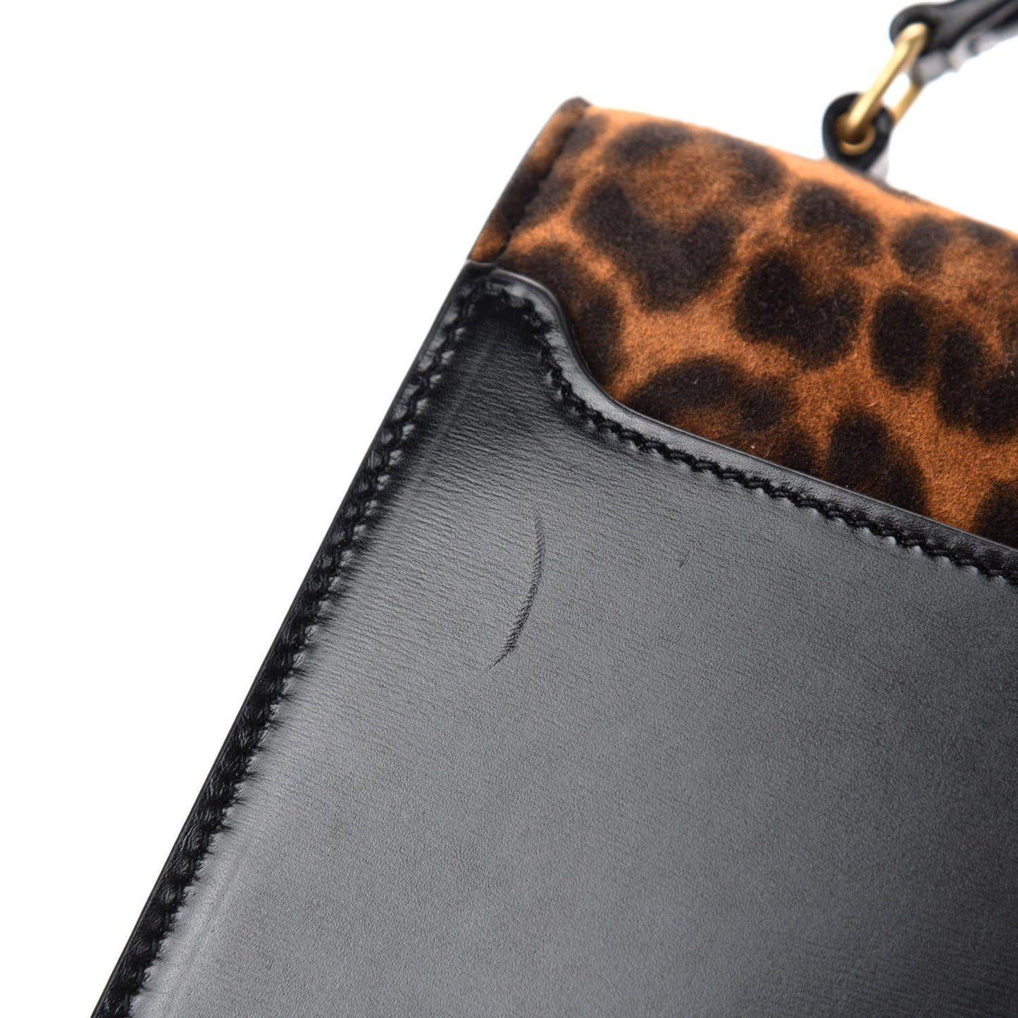 Suede Leopard Print Mini Classic Monogram Cassandra Top Handle Manto Naturale Black