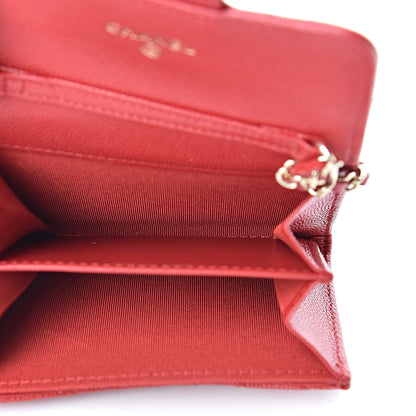 Chanel Caviar Quilted Flap Card Holder On Chain Red 5 of 10
