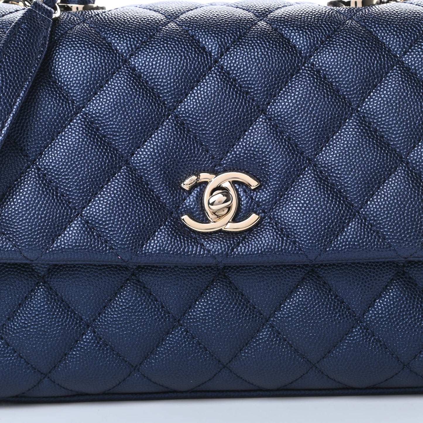 Metallic Caviar Quilted Mini Coco Handle Flap Dark Blue