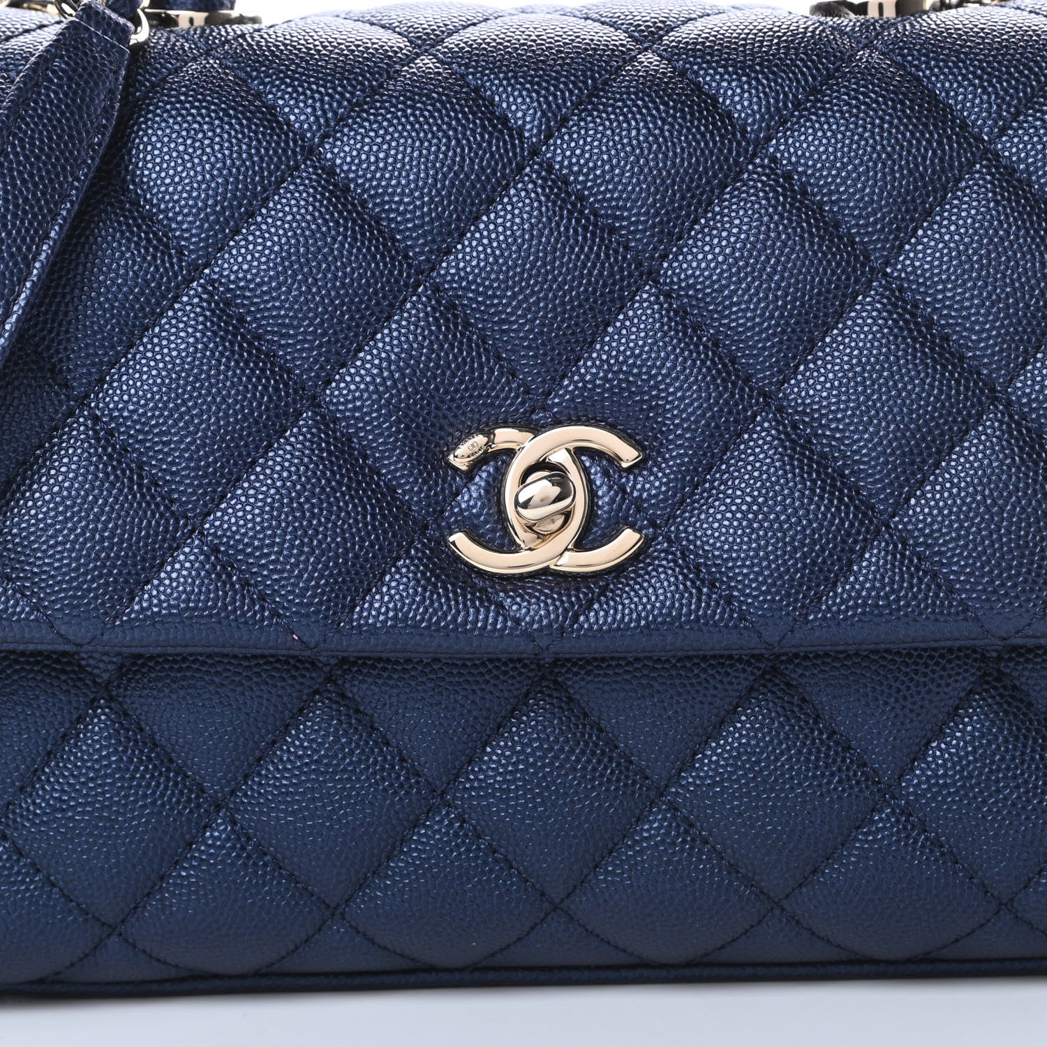 Chanel Metallic Caviar Quilted Mini Coco Handle Flap Dark Blue 8 of 11