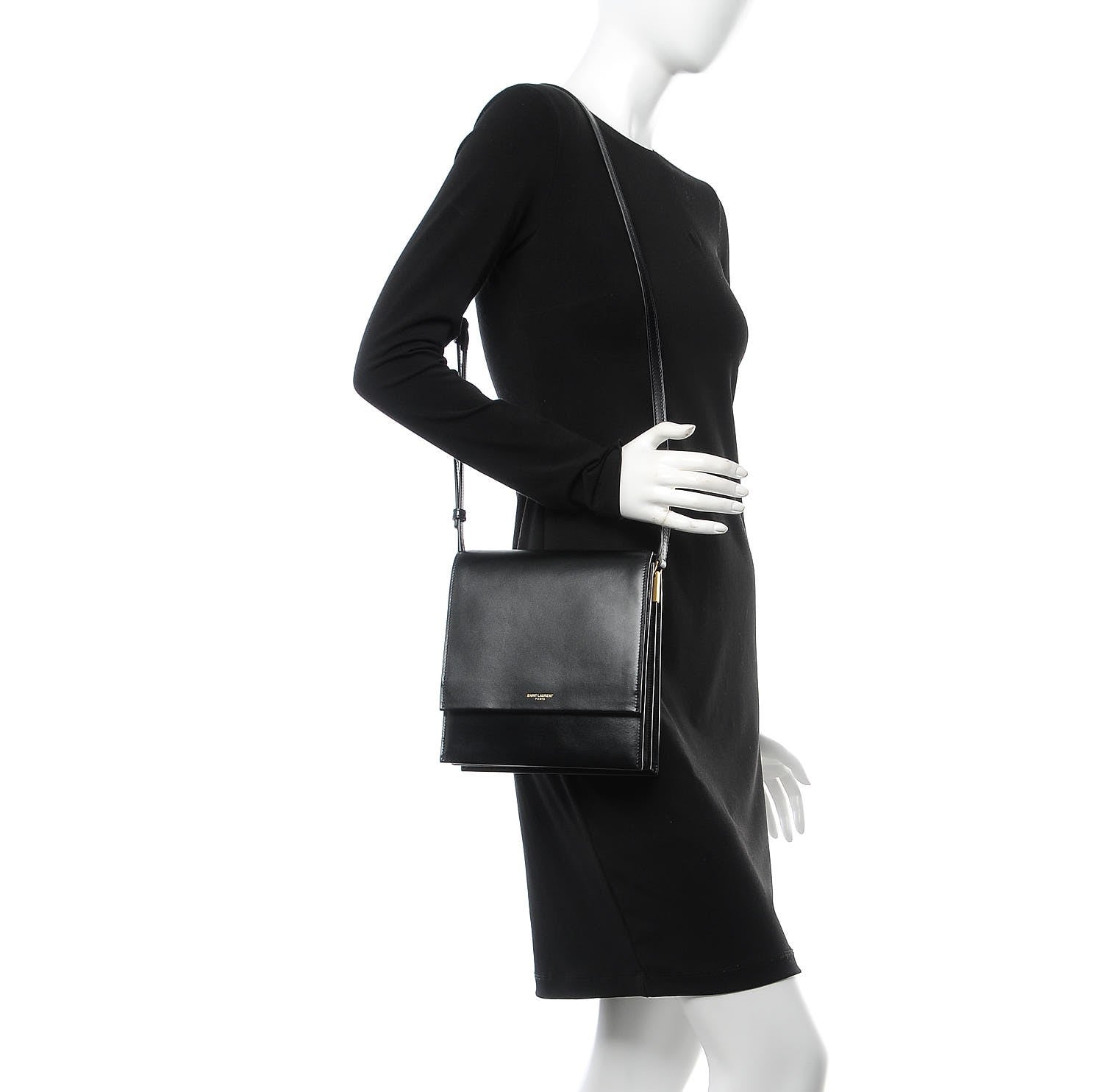 Saint Laurent Calfskin Sao Shoulder Bag Black 2 of 8