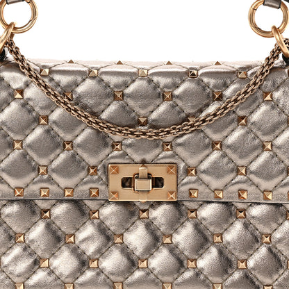 Valentino Garavani Metallic Lambskin Medium Rockstud Spike Shoulder Bag  Sasso 7 of 9