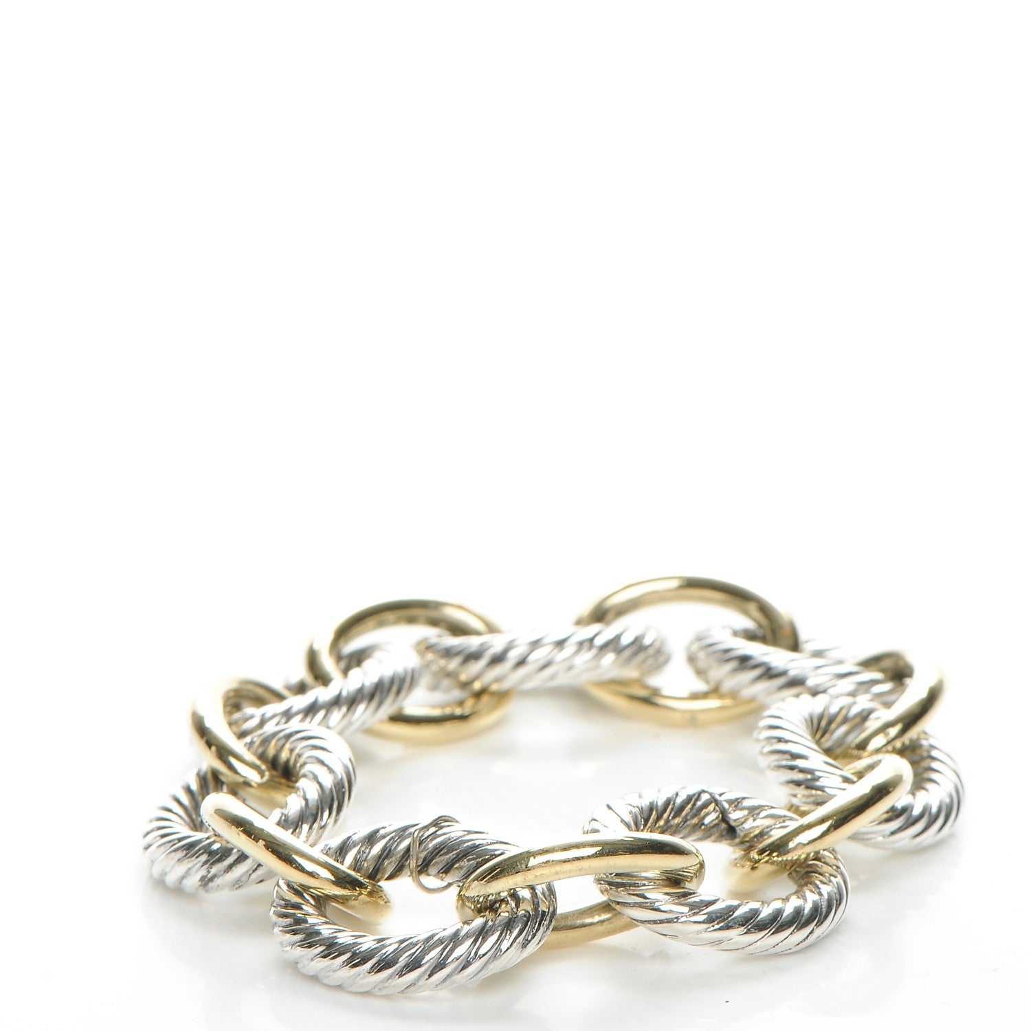 David Yurman Sterling Silver 18K Yellow Gold 17mm Extra Large Oval Link Bracelet 3 of 5