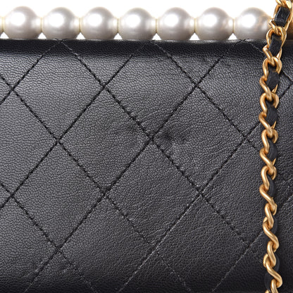 Chanel Goatskin Quilted Chic Pearls Clutch With Chain Black 9 of 10