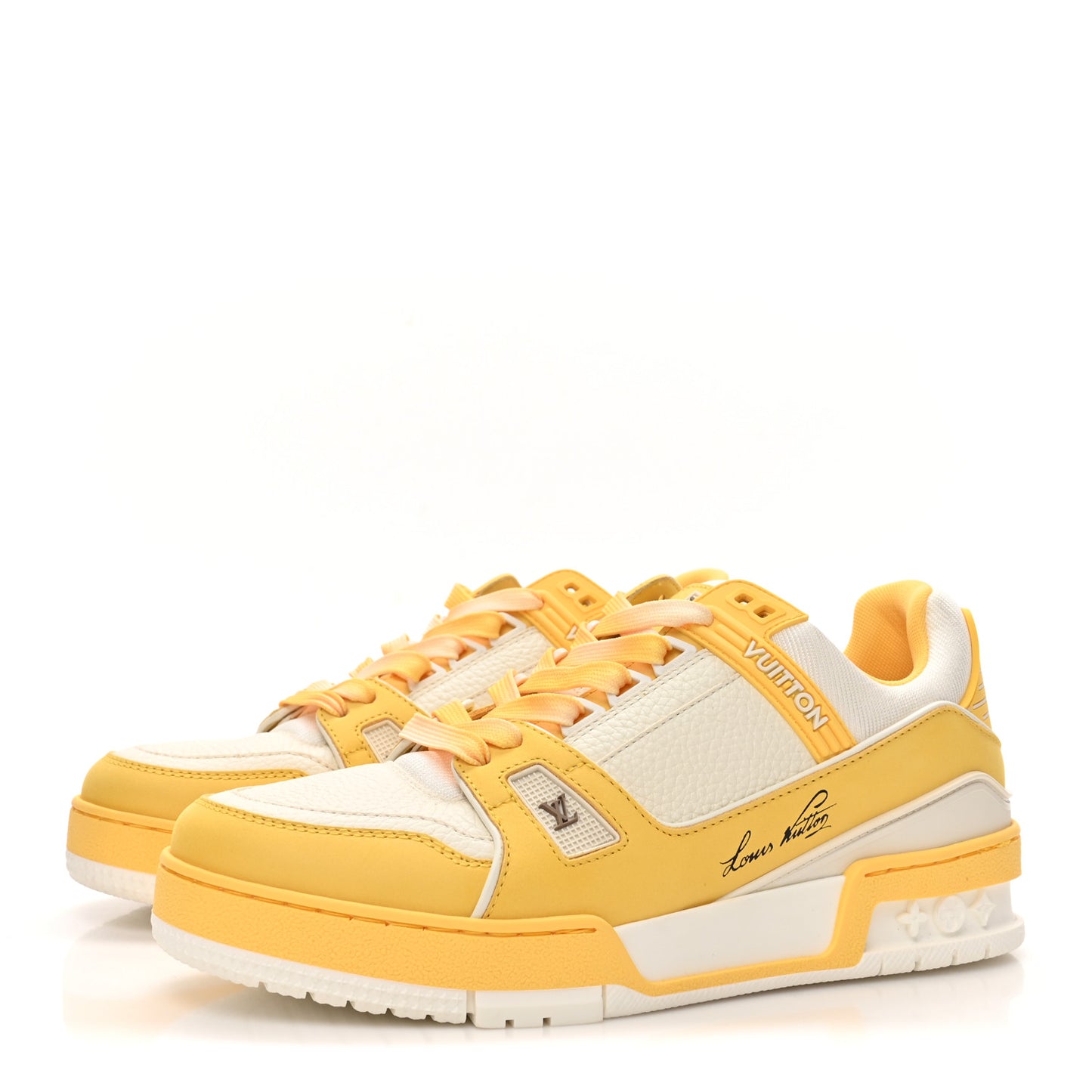 Nubuck Grained Calfskin Womens LV Trainer Sneakers 37 Yellow