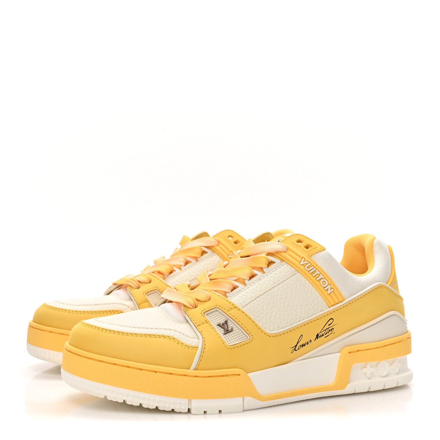 Louis Vuitton Nubuck Grained Calfskin Womens LV Trainer Sneakers 37 Yellow 4 of 10