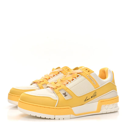Louis Vuitton Nubuck Grained Calfskin Womens LV Trainer Sneakers 37 Yellow 4 of 10
