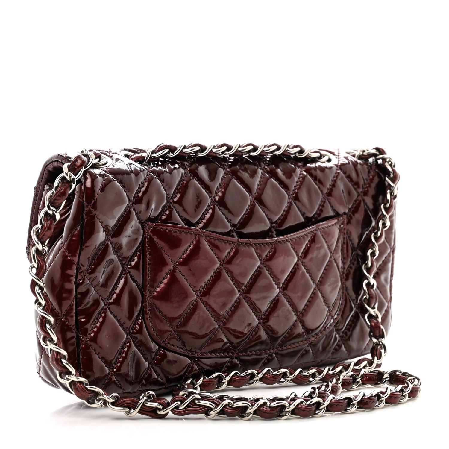 Chanel Crinkled Patent Quilted East West Flap Burgundy 1407459