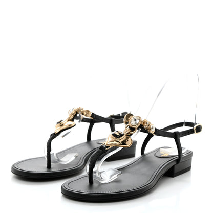 Chanel Lambskin Metal Heart Thong Sandals 36 Black 3 of 10