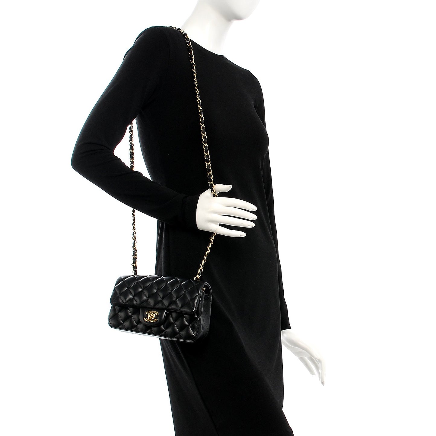 Lambskin Quilted Mini Rectangular Flap Black