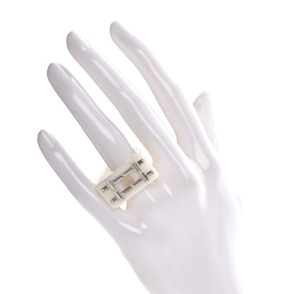 Chanel Resin Crystal Baguette CC Ring 7 Ivory 2 of 6