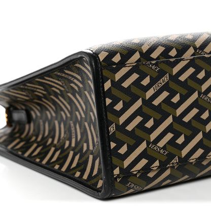 Versace Coated Canvas Calfskin La Greca Signature Tote Bag Black Khaki 8 of 14