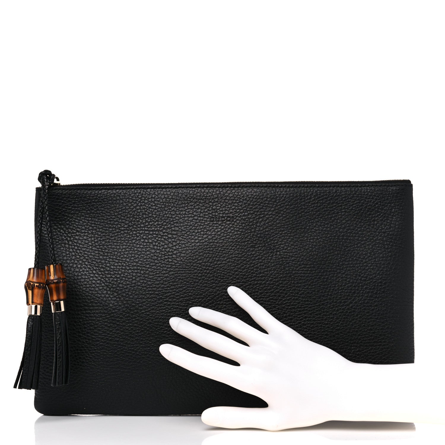Gucci Pebbled Calfskin Large Bamboo Clutch Black 2 of 8