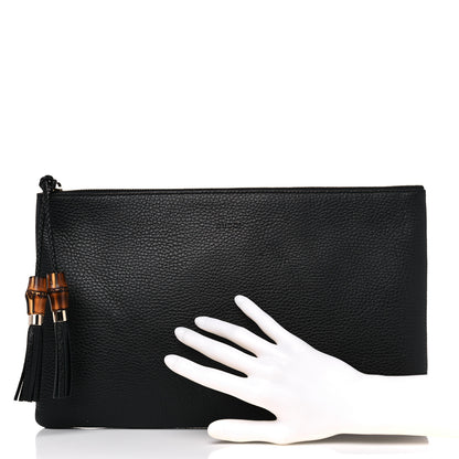 Gucci Pebbled Calfskin Large Bamboo Clutch Black 2 of 8