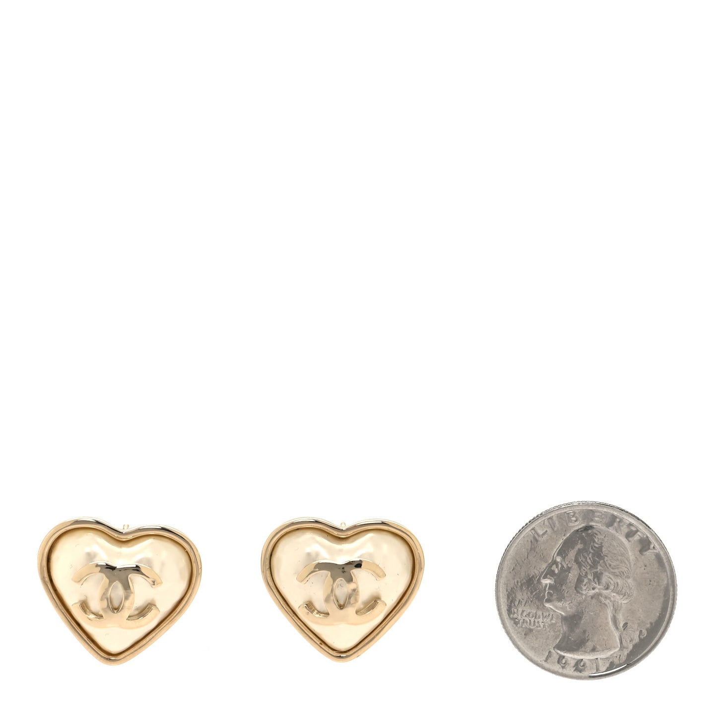 Pearl CC Heart Earrings Gold
