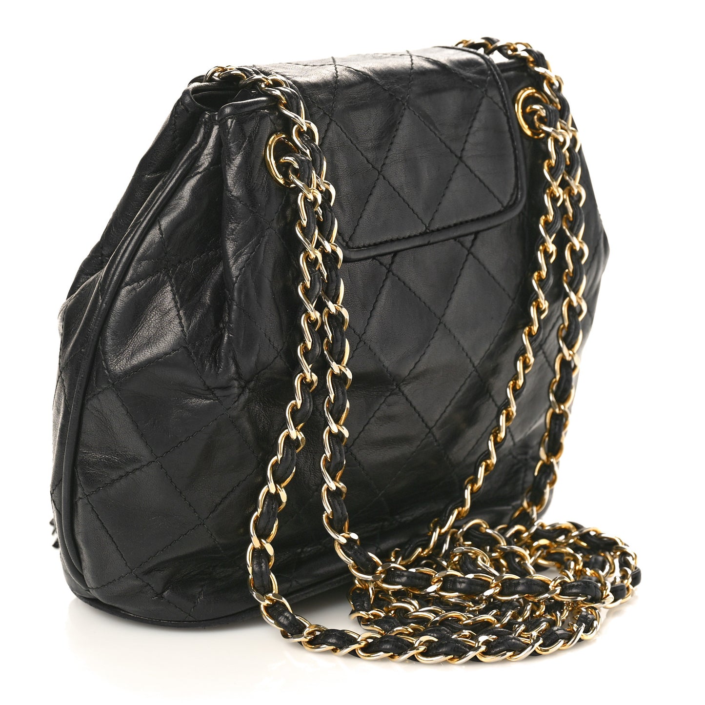 Lambskin Quilted Tassel Drawstring Black