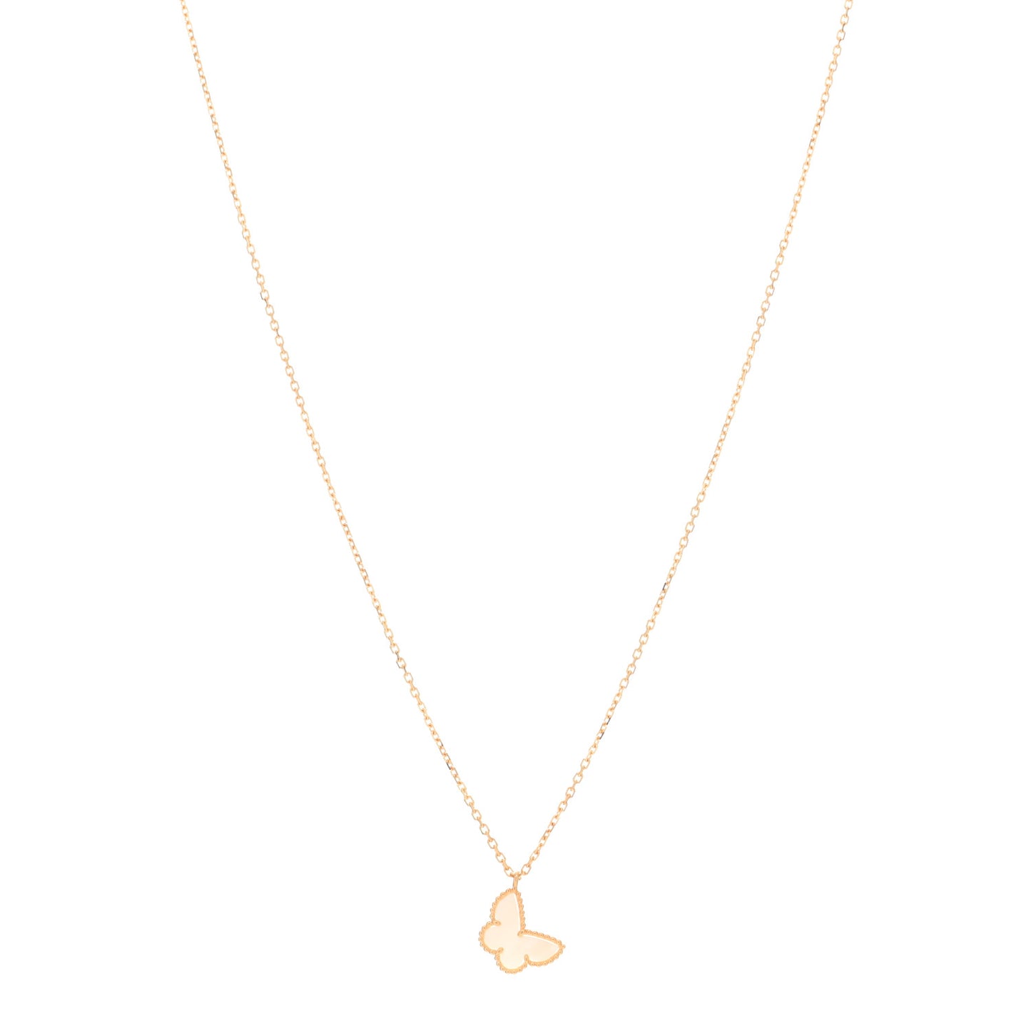 18K Yellow Gold Mother of Pearl Sweet Alhambra Butterfly Pendant Necklace