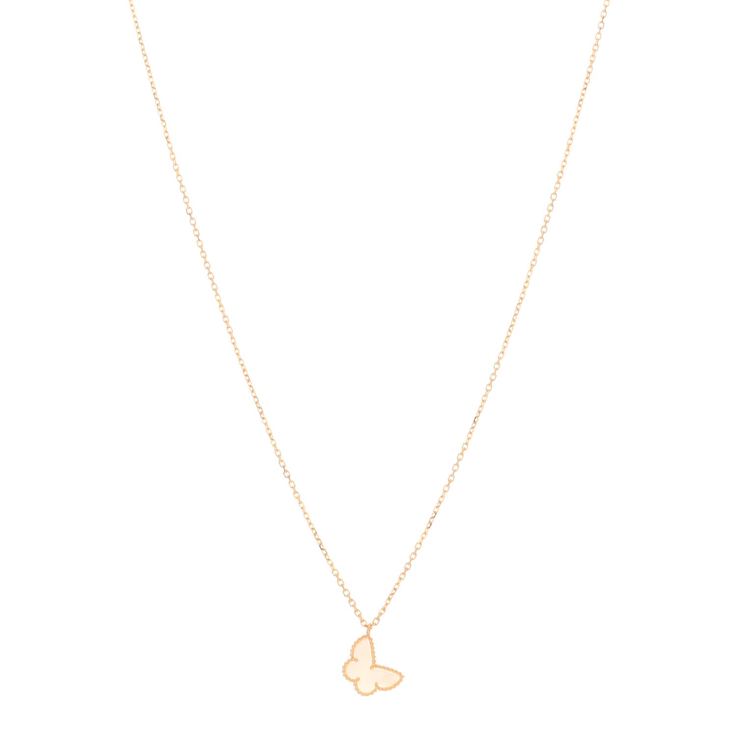 Van Cleef & Arpels 18K Yellow Gold Mother of Pearl Sweet Alhambra Butterfly Pendant Necklace 1 of 3