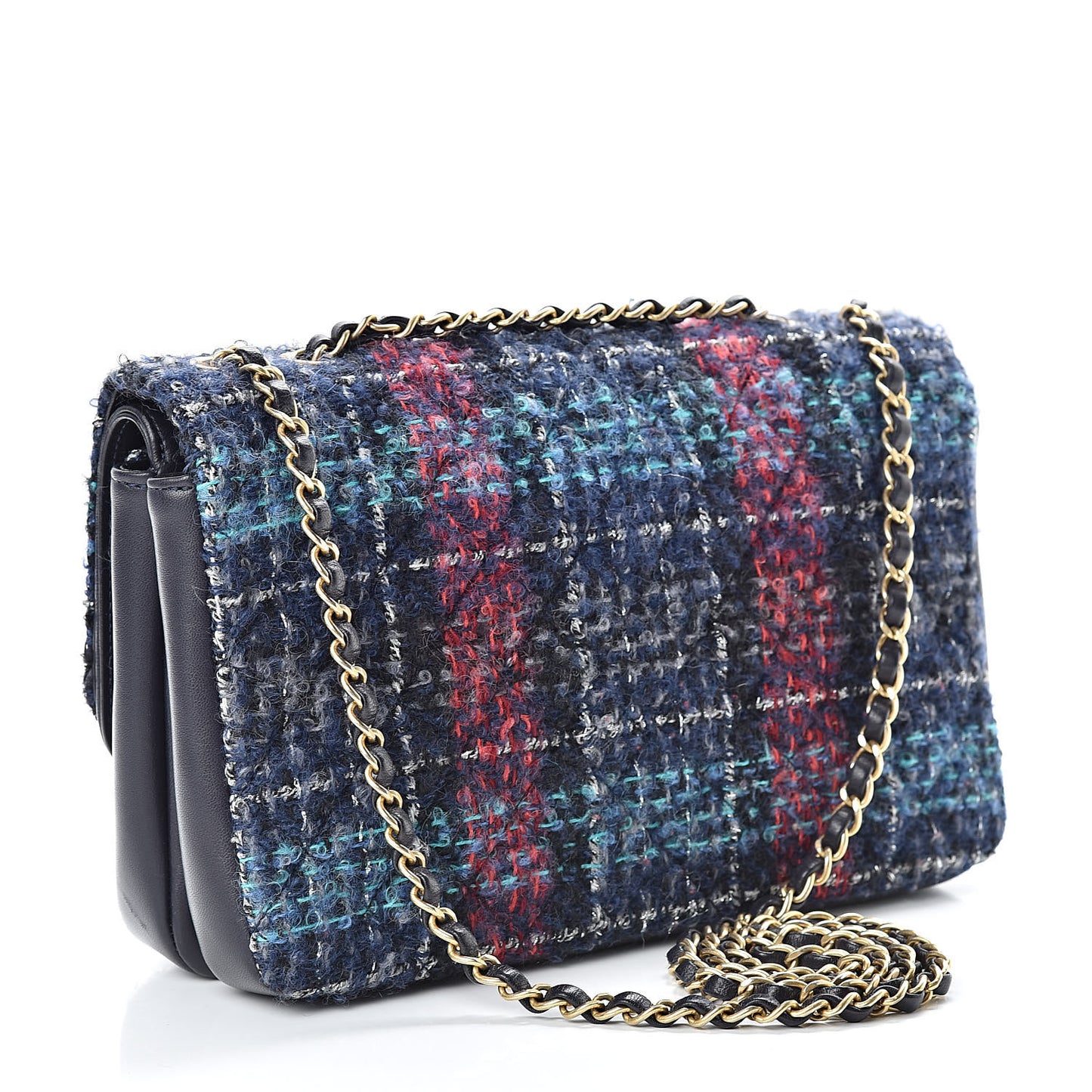 Tweed Quilted Enamel CC Double Flap Blue Multicolor