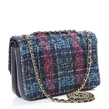 Chanel Tweed Quilted Enamel CC Double Flap Blue Multicolor 3 of 13