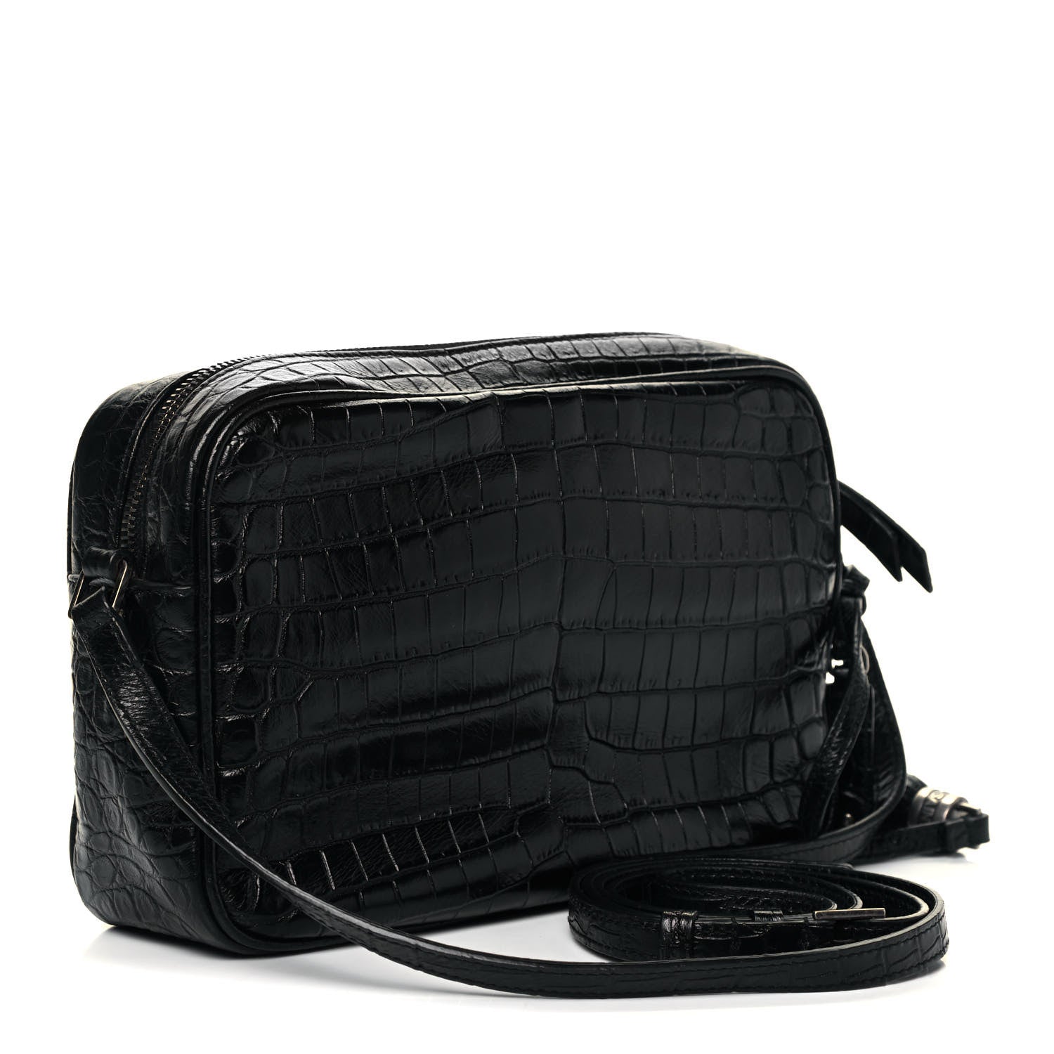 Saint Laurent Calfskin Crocodile Embossed Monogram Lou Camera Bag Black 3 of 9