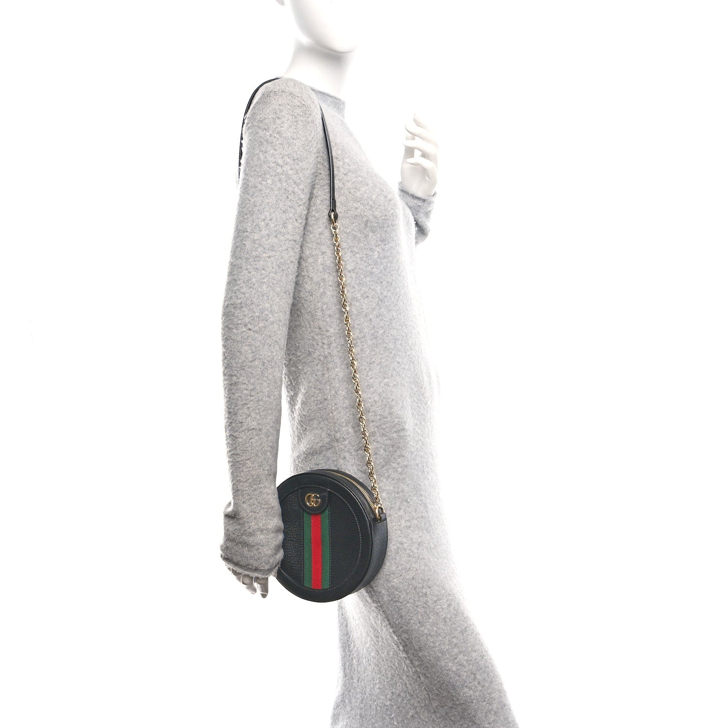 Gucci Grained Calfskin Web Mini Ophidia Round Shoulder Bag Black 2 of 10