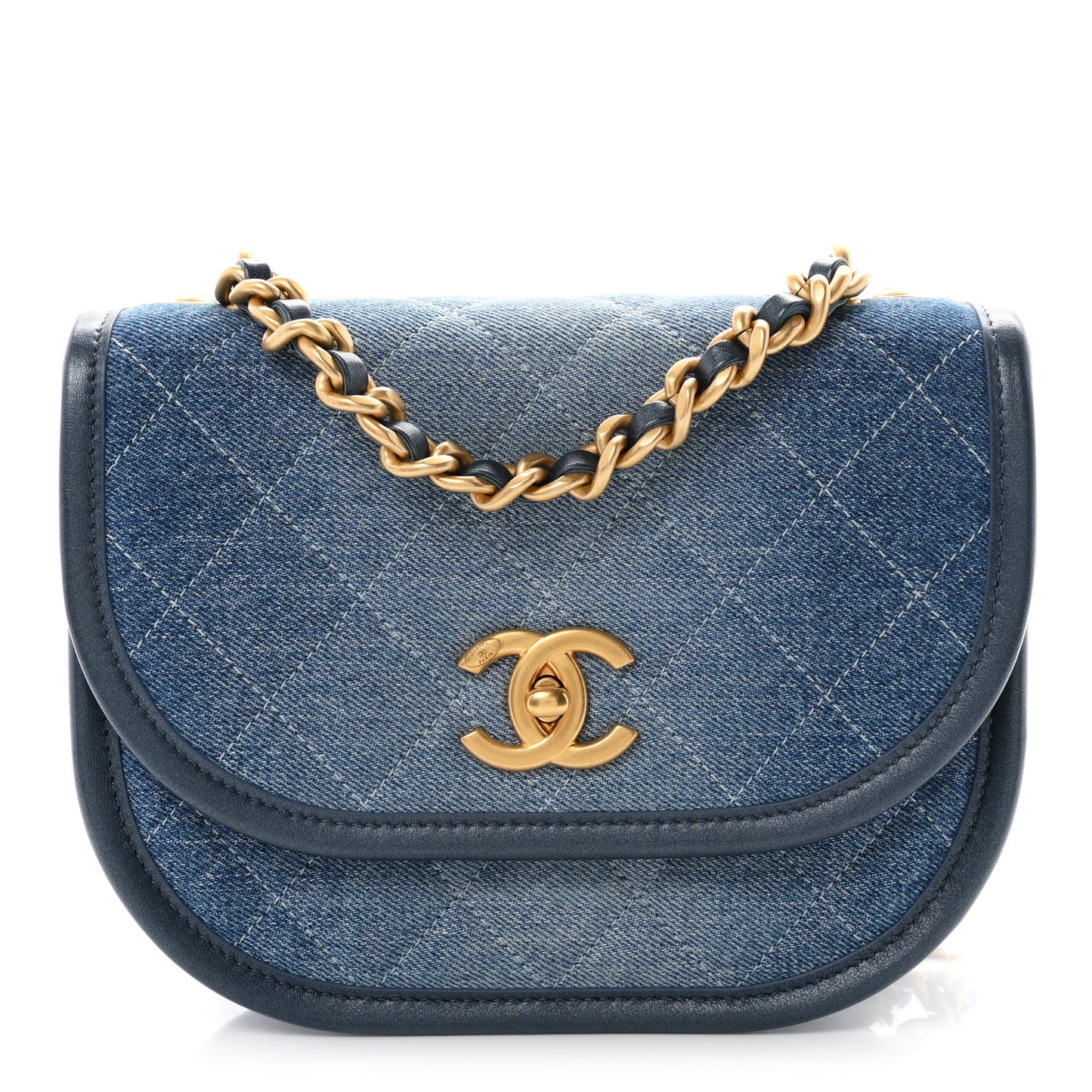 Washed Denim Quilted Small Messenger Flap Blue