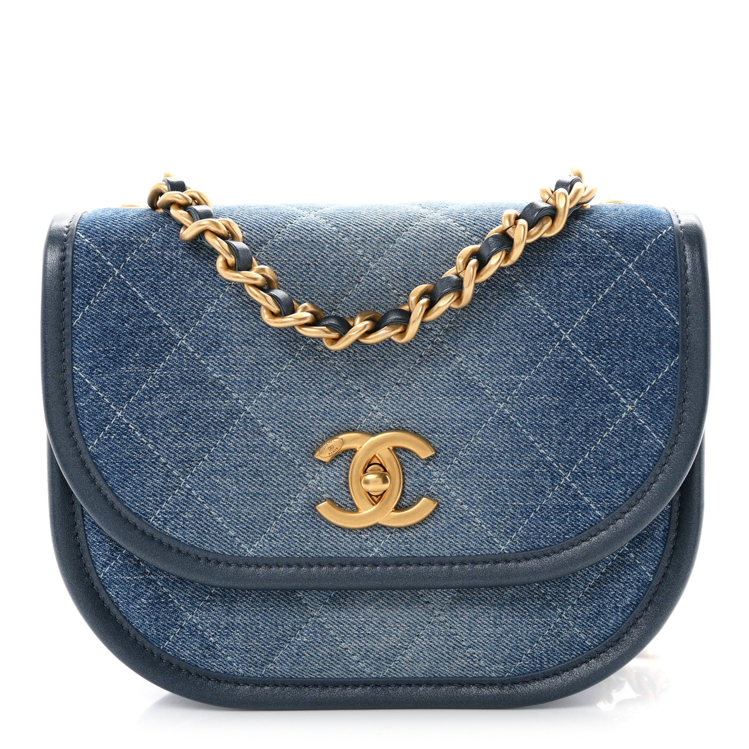 Chanel Washed Denim Quilted Small Messenger Flap Blue 1 of 11