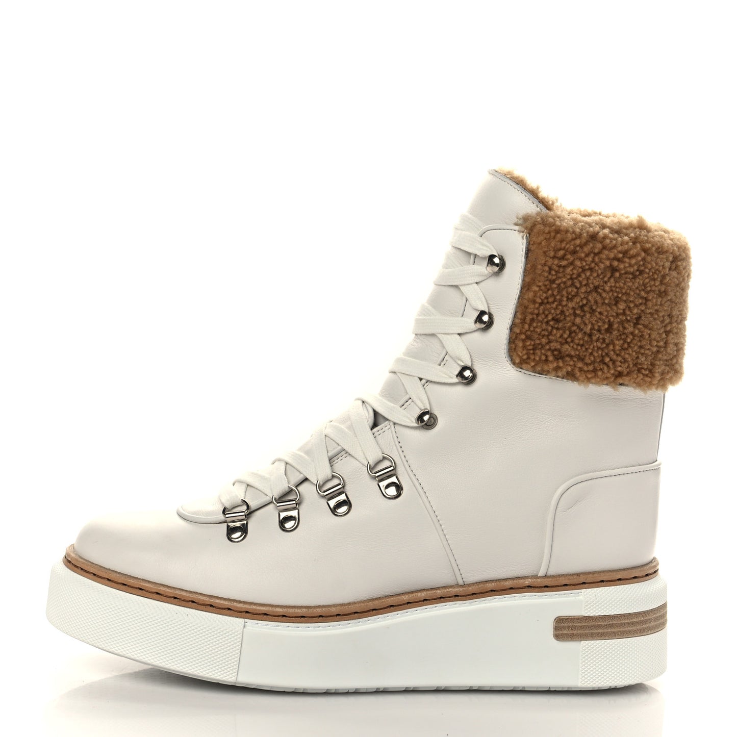 Calfskin Woolskin Womens Flocon Ankle Boots 38 White Naturel