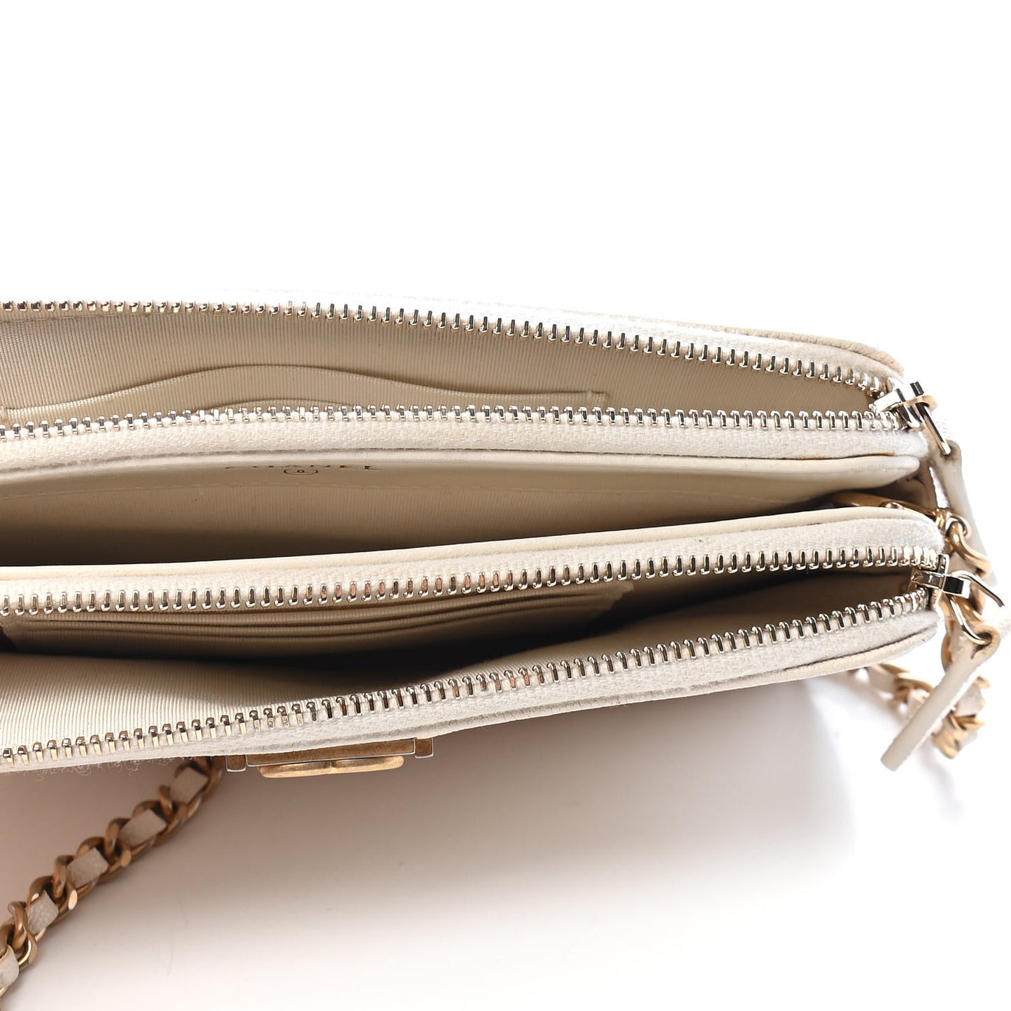 Caviar Quilted Small Boy Clutch With Chain White