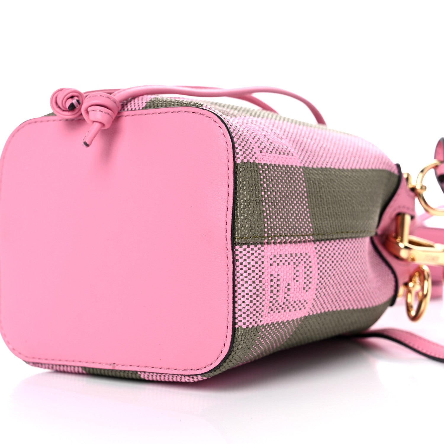 Fendi Raffia Vitello Seta F is Fendi Pequin Gingham Woven Mini Mon Tresor Bucket Bag Military Rosa Lollypop 10 of 10